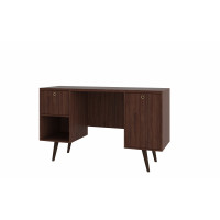 Manhattan Comfort 133AMC163 Edgar 1-Drawer Mid Century Office Desk  in Dark Brown 